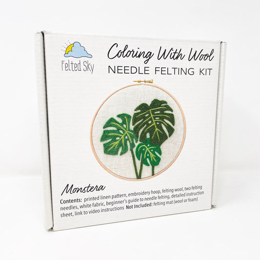 Felted Sky Monstera Hoop Needle Felting Kit