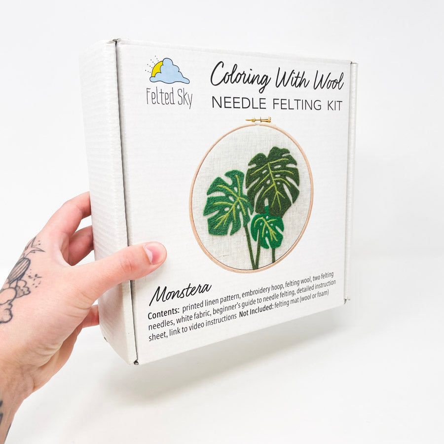 Felted Sky Monstera Hoop Needle Felting Kit