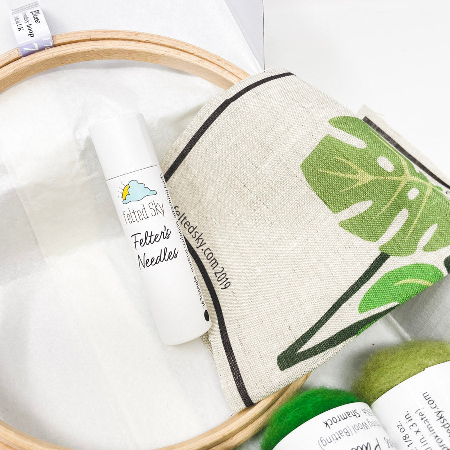 Felted Sky Monstera Hoop Needle Felting Kit