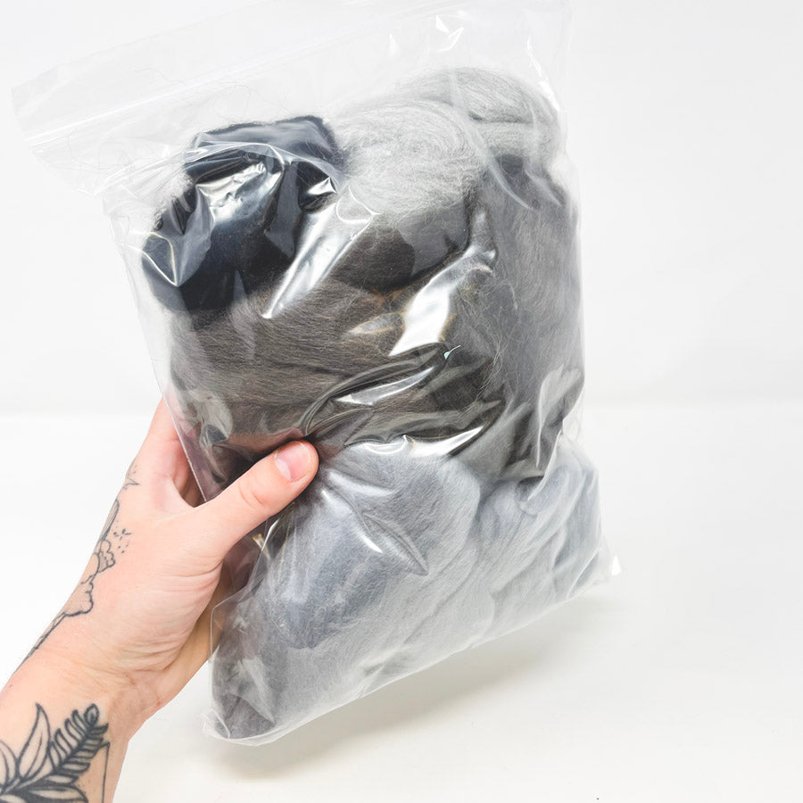 Black/Gray/Brown Roving Bundle - 5.5 oz