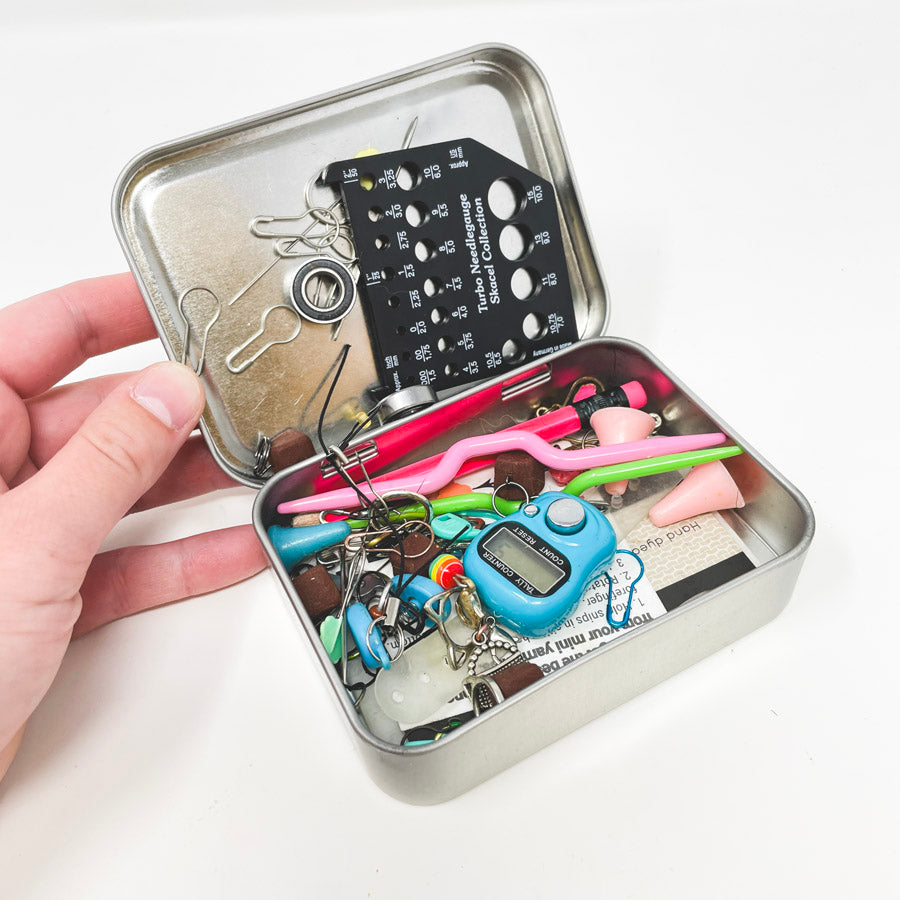 Tin Full of Fiber Art Tool Goodies