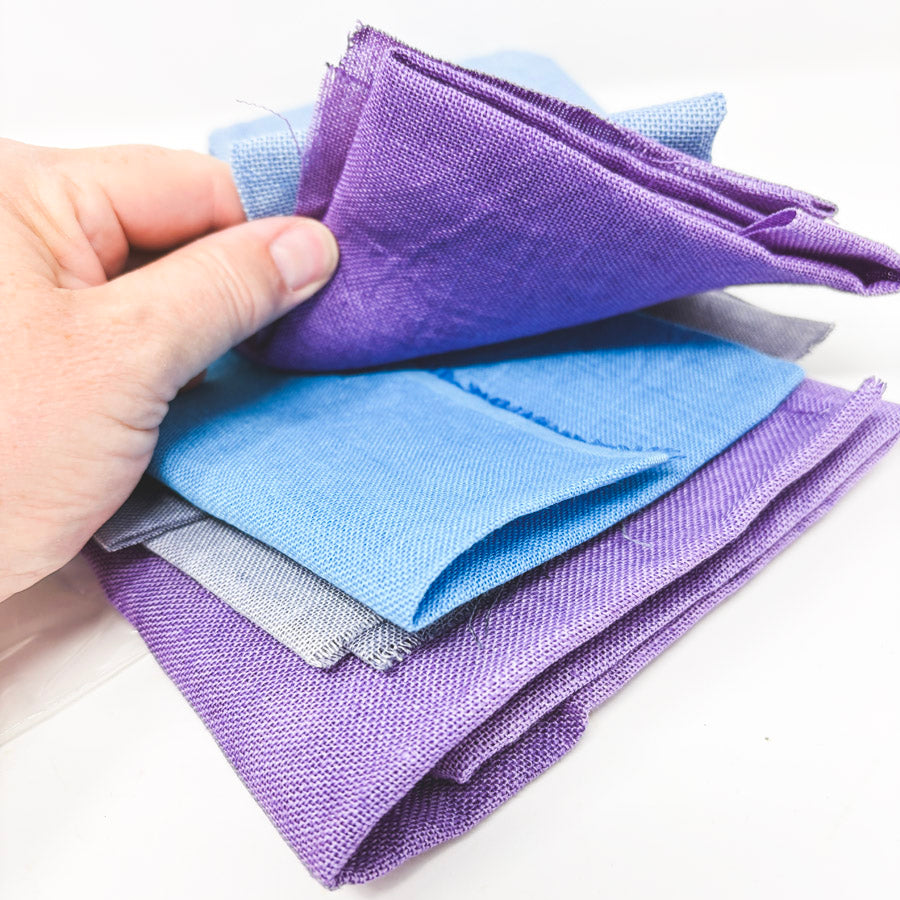 Bundle of Stiff Linen Blue & Lilac Cross Stitch Fabric