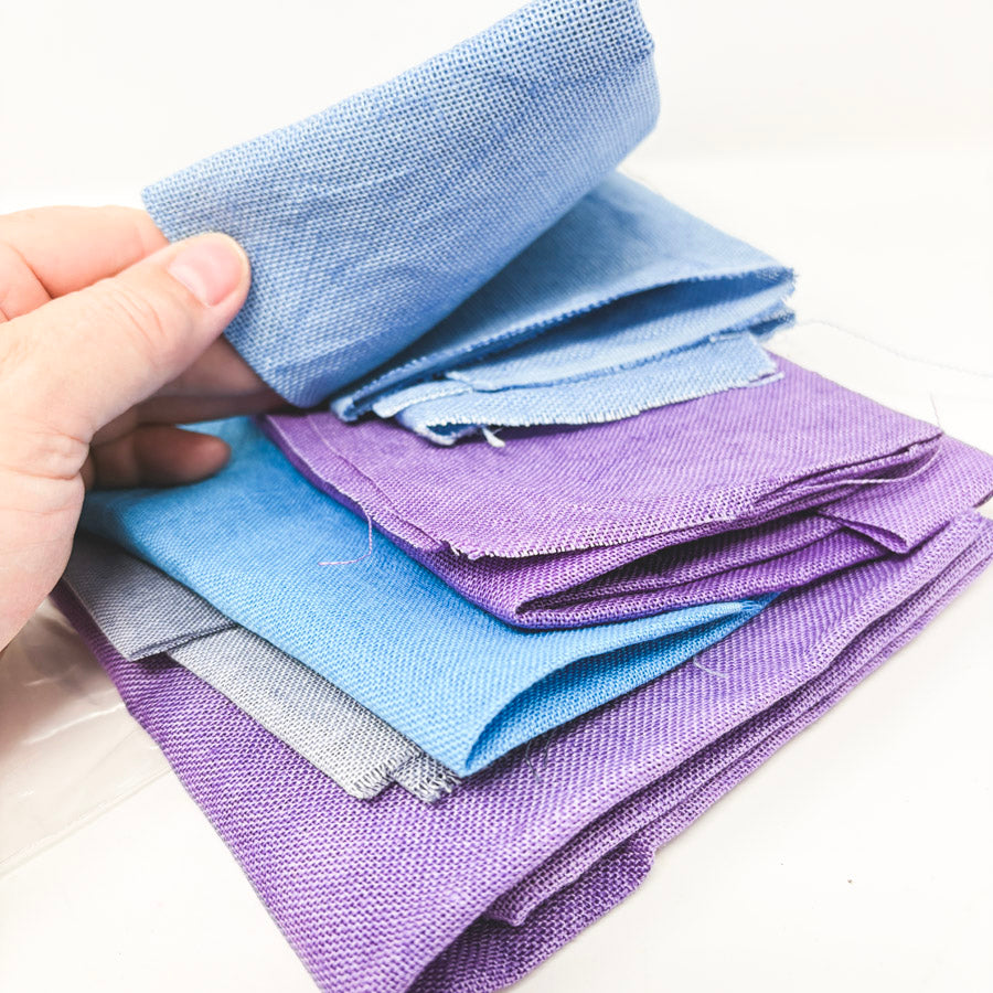 Bundle of Stiff Linen Blue & Lilac Cross Stitch Fabric