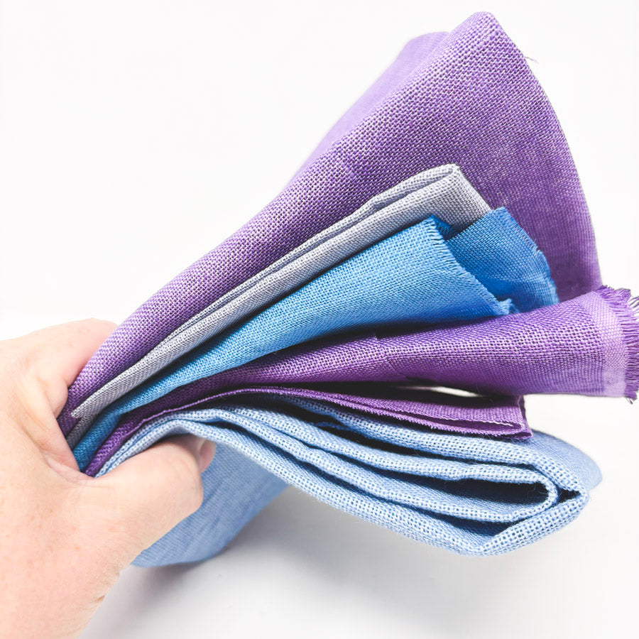 Bundle of Stiff Linen Blue & Lilac Cross Stitch Fabric