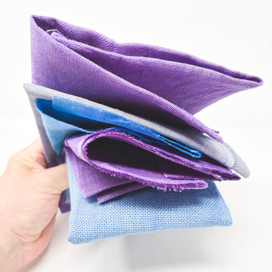 Bundle of Stiff Linen Blue & Lilac Cross Stitch Fabric
