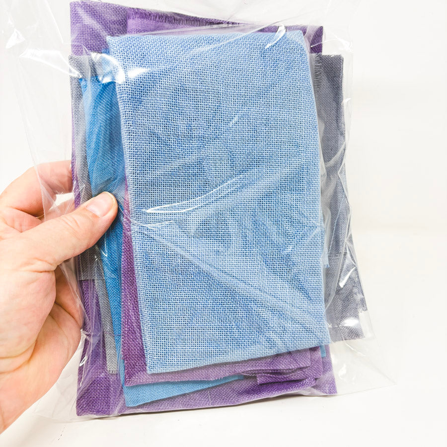 Bundle of Stiff Linen Blue & Lilac Cross Stitch Fabric
