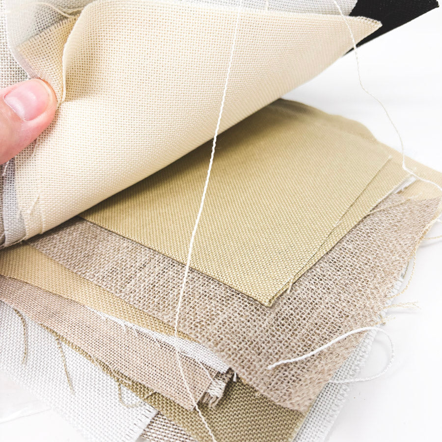 Big Bundle of Asst. Color Linen & Aida Cross Stitch Fabrics - Small Cuts