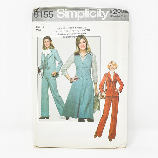 Vintage Simplicity Suit Pieces Sewing Pattern 8155 - Size 12