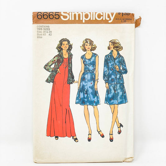 Vintage Simplicity Dress Sewing Pattern 6665 - Size 18-20