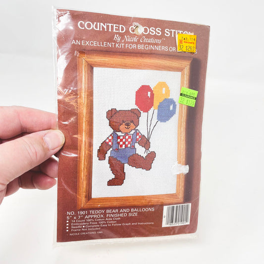 Teddy Bear and Balloons Counted Cross Stitch by Nicole Creations - No. 1901