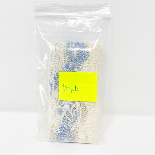 Cream and Blue Scallop Edge Lace- 5 yards, 2.75" wide