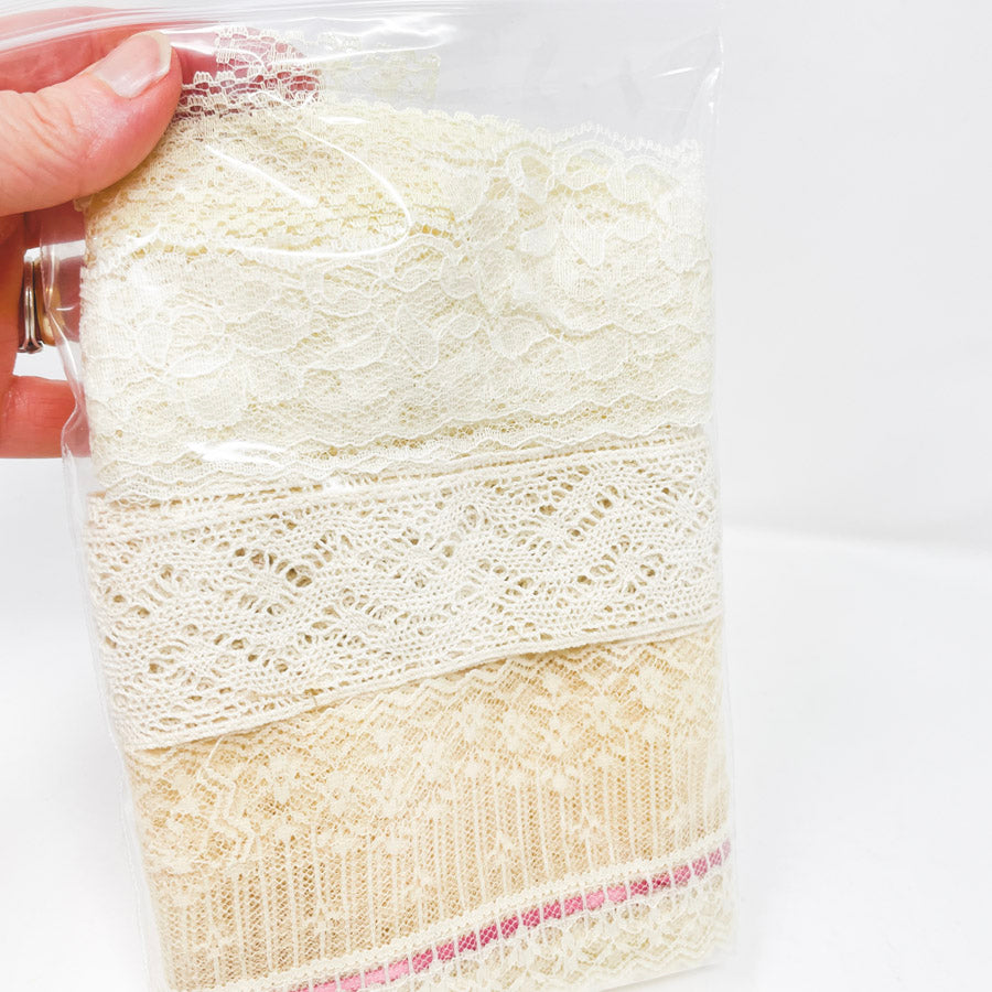 Bundle of Cream Lace & One with Pink Stripe