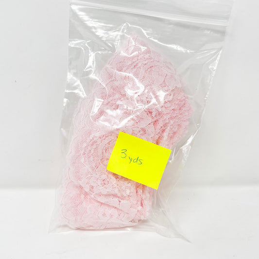 Soft Pink Floral Lace Trim- 3 yards, 3" Wide