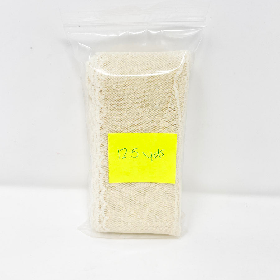 Cream Polka Dot Scallop Edge Lace- 12.5 yards, 2.5" wide