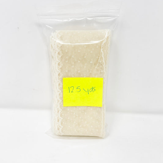 Cream Polka Dot Scallop Edge Lace- 12.5 yards, 2.5" wide