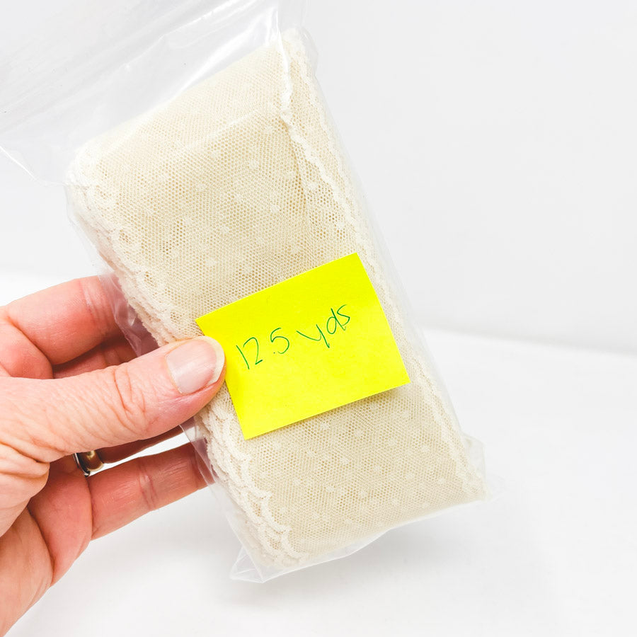 Cream Polka Dot Scallop Edge Lace- 12.5 yards, 2.5" wide