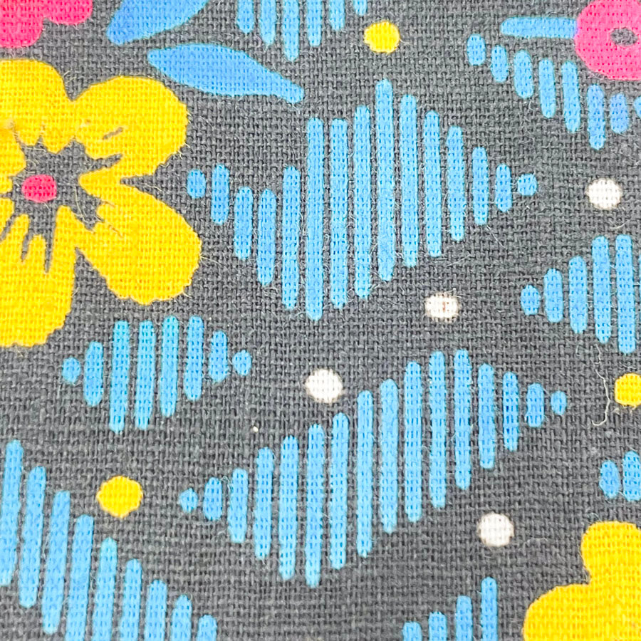 3 yds - Vintage Blue/Black Floral Pattern Fabric