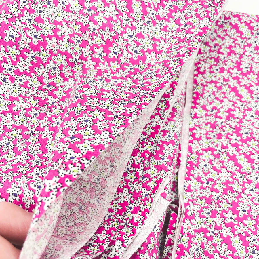 2.5 yds - Pink Floral Dot Pattern Cotton Fabric