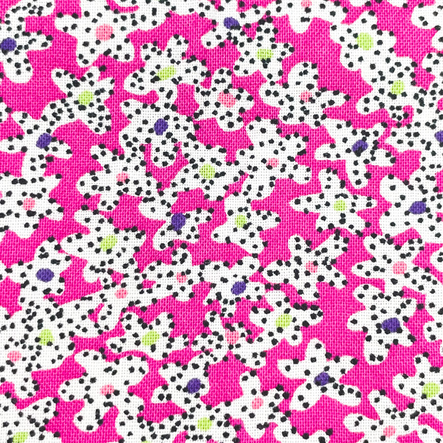 2.5 yds - Pink Floral Dot Pattern Cotton Fabric