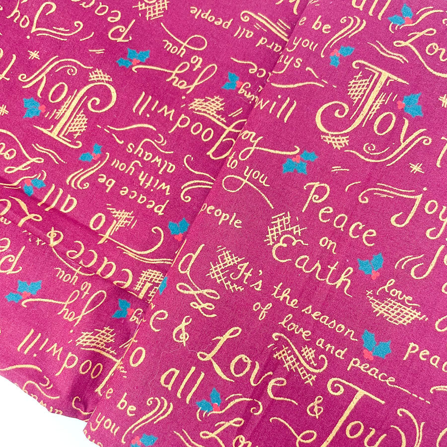 2 yd - Burgundy Love & Joy Cotton Fabric