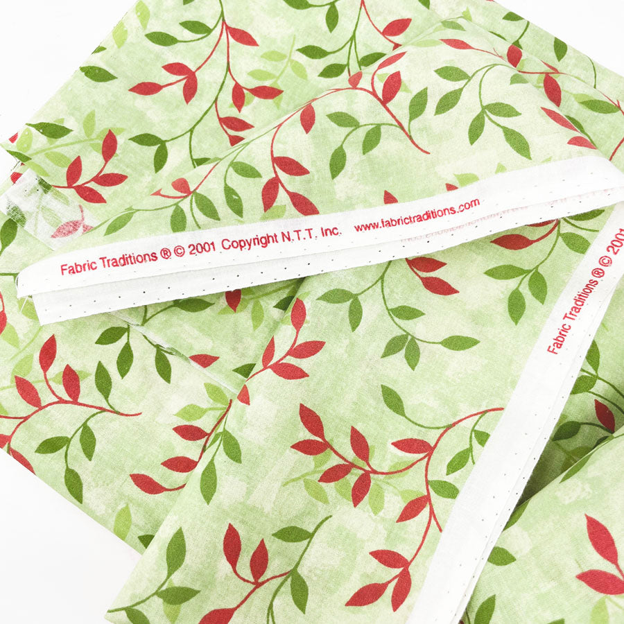 1 yd - Green and Red Vine Cotton Fabric