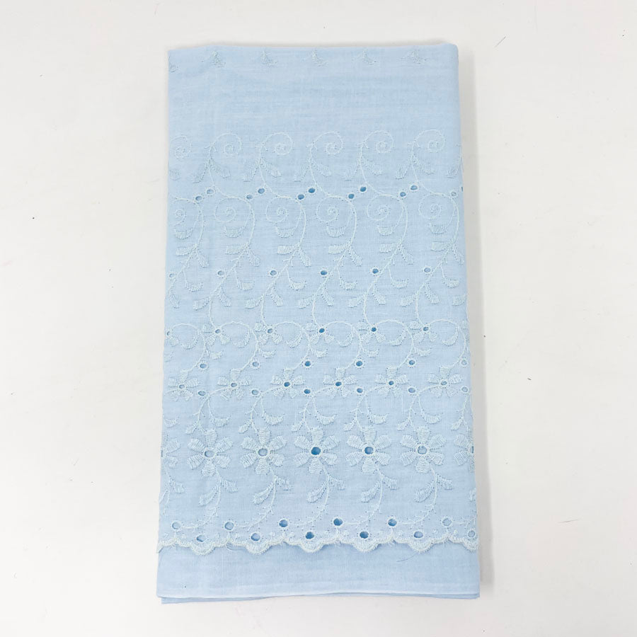 1 yd - Light Blue Cotton Eyelet Fabric