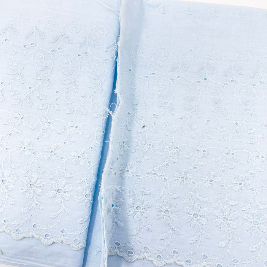 1 yd - Light Blue Cotton Eyelet Fabric