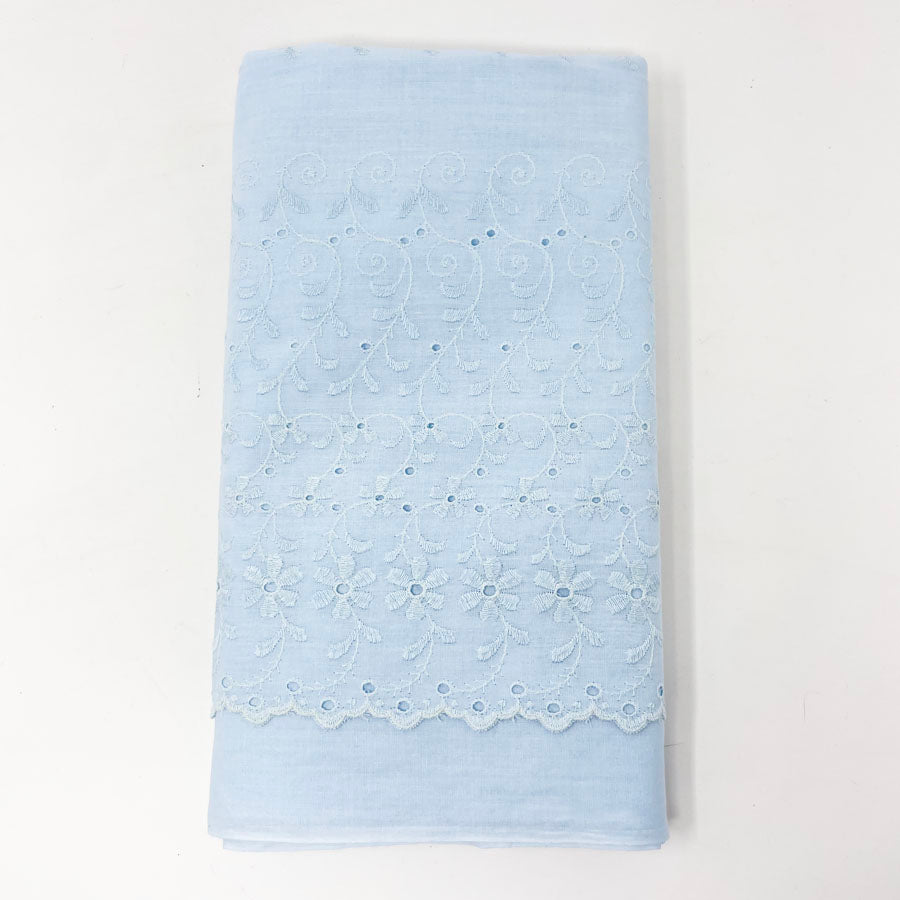 1.75 yds - Light Blue Cotton Eyelet Fabric