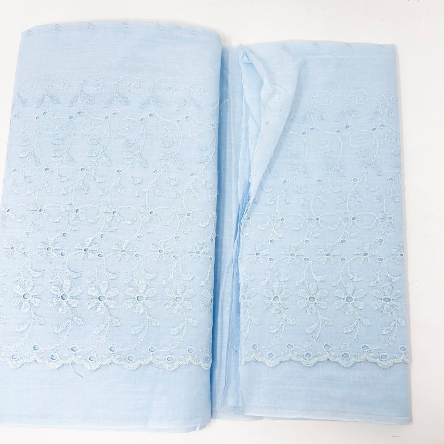 1.75 yds - Light Blue Cotton Eyelet Fabric