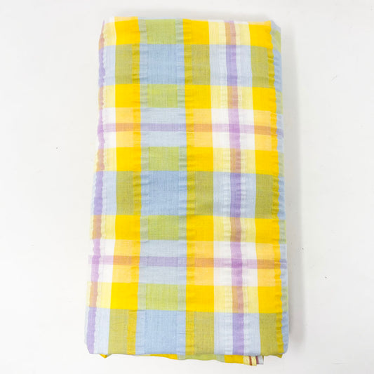 2.5 yds - Yellow and Blue Plaid Seersucker Fabric