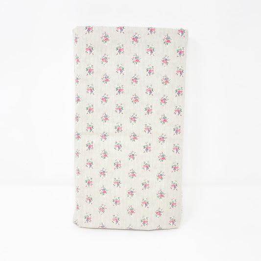 3.75 Yds x 42" Vintage Floral Stripe Cotton Fabric