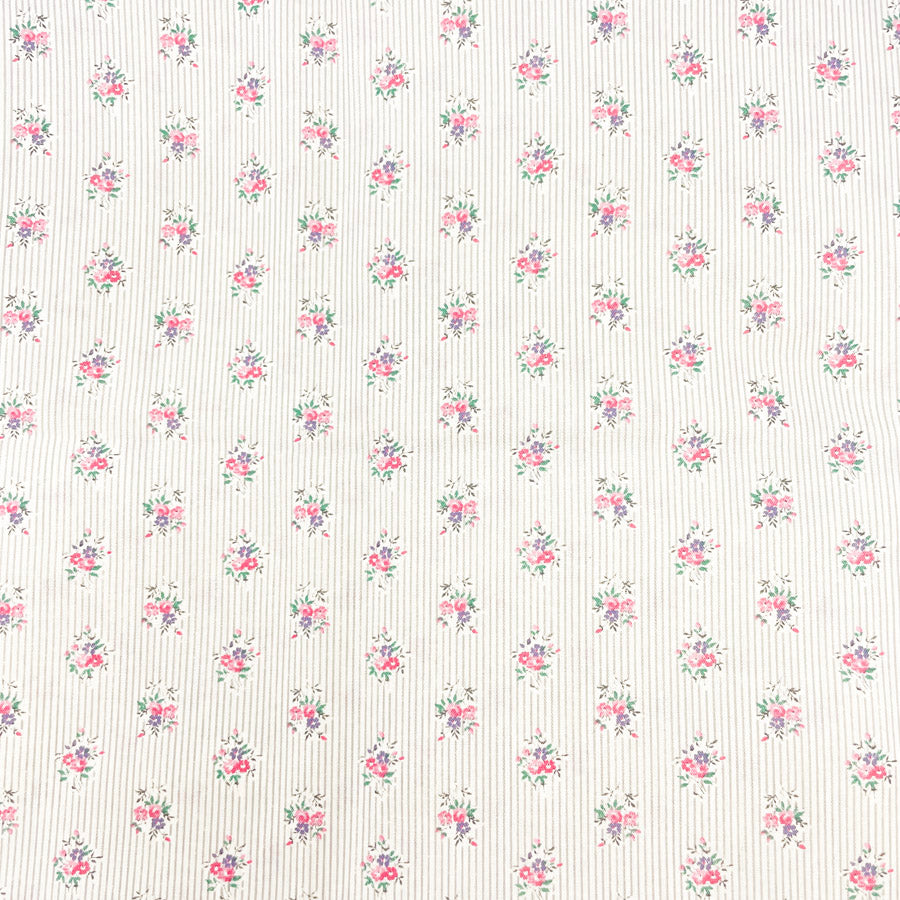 3.75 Yds x 42" Vintage Floral Stripe Cotton Fabric