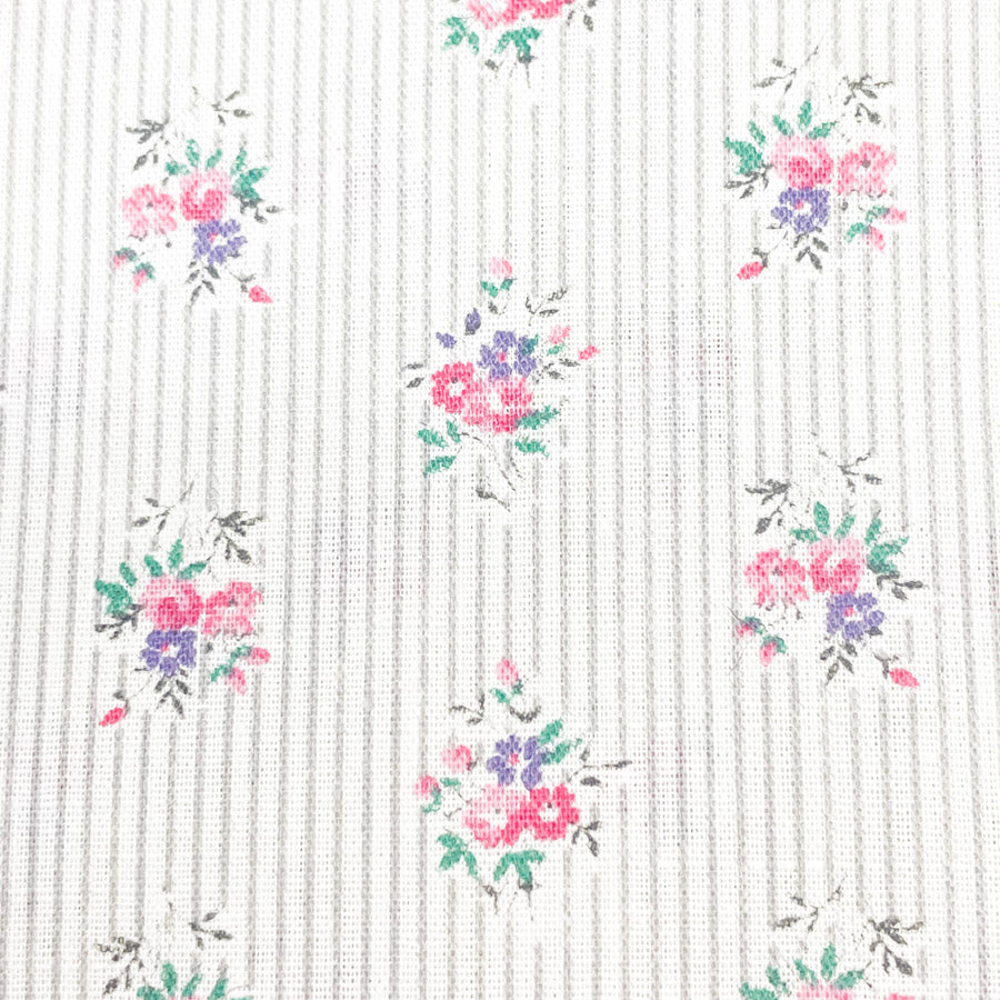 3.75 Yds x 42" Vintage Floral Stripe Cotton Fabric