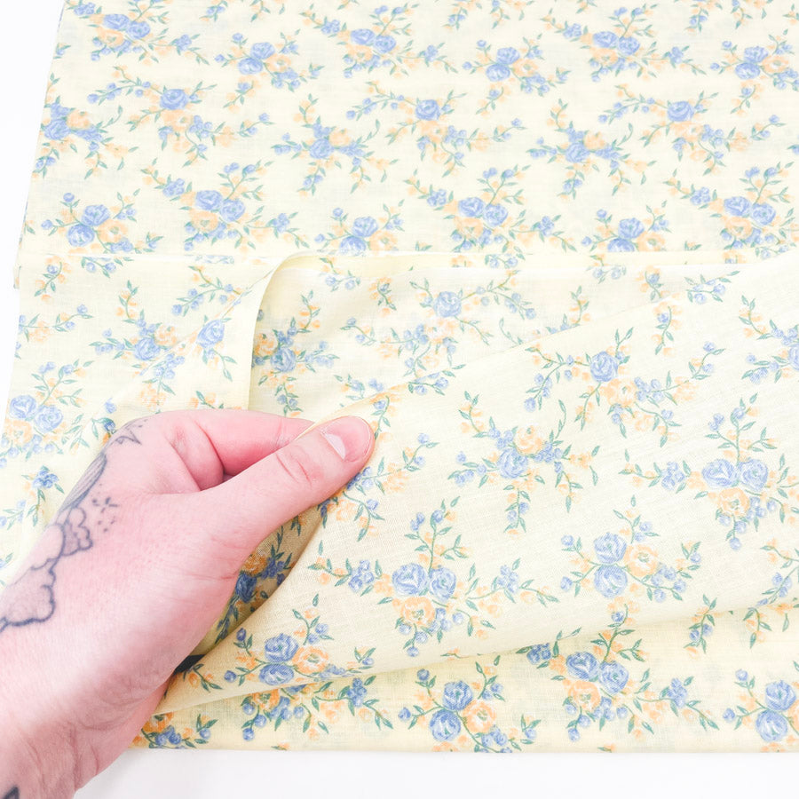 2 Yds x 44" Yellow and Blue Floral Cotton Fabric - Pick a Pattern