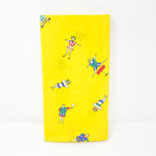 2 Yds x 44" Yellow Playful Figures Cotton Fabric