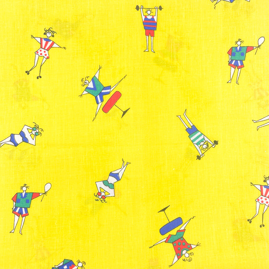 2 Yds x 44" Yellow Playful Figures Cotton Fabric