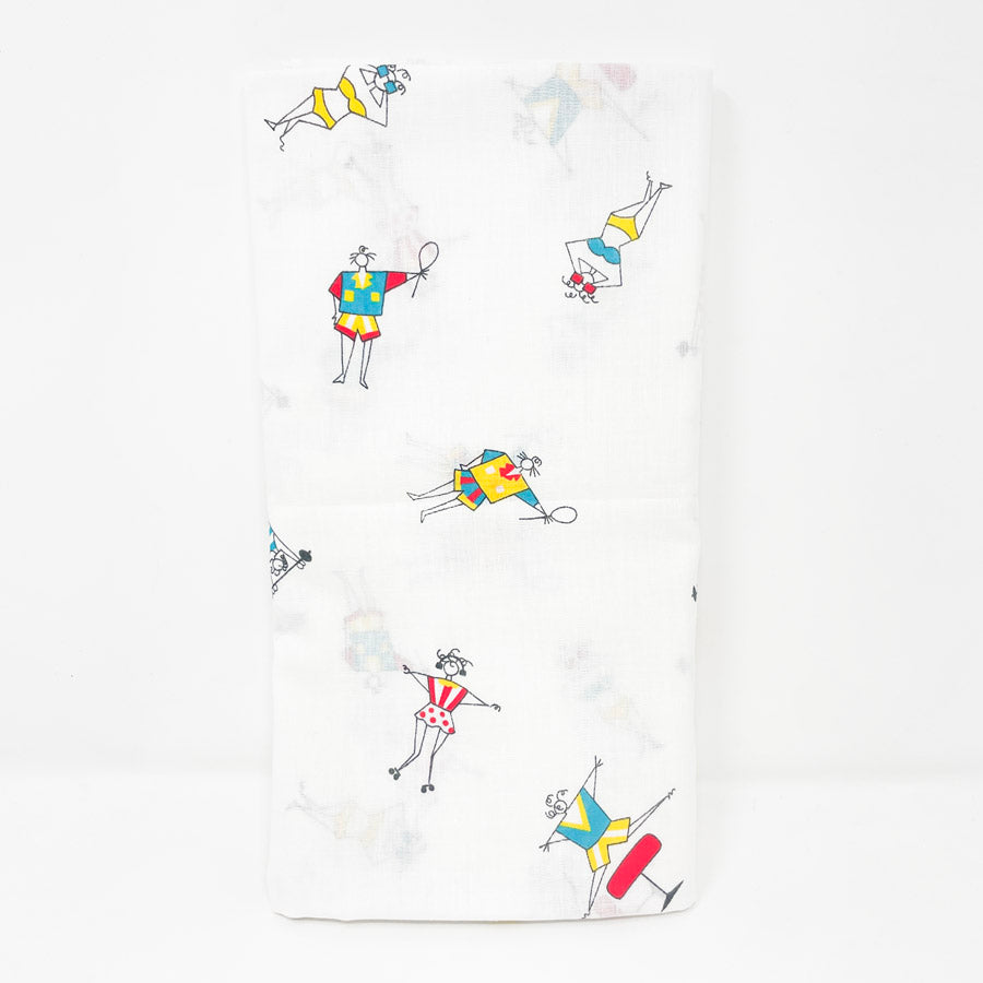 2 Yds x 44" White Playful Figures Cotton Fabric