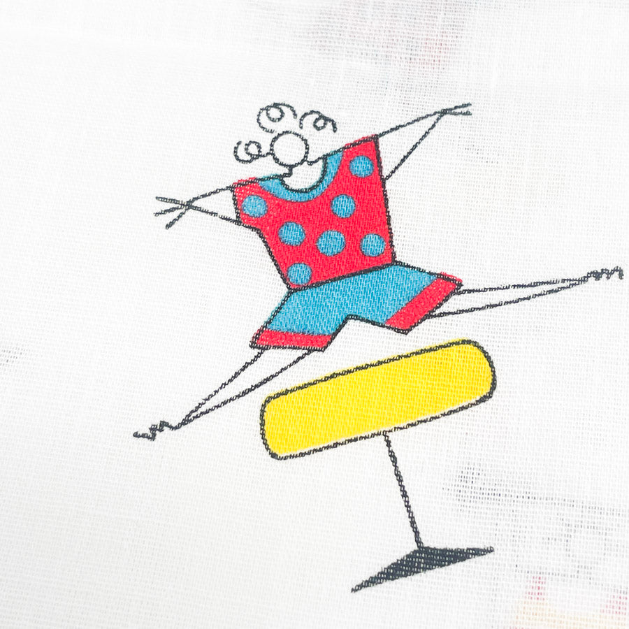 2 Yds x 44" White Playful Figures Cotton Fabric