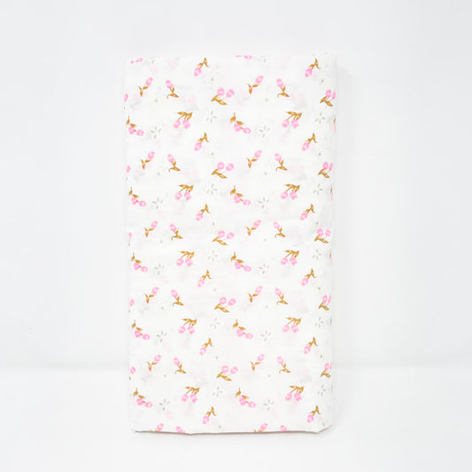 2.25 Yds x 46" White and Pink Floral Cotton Fabric