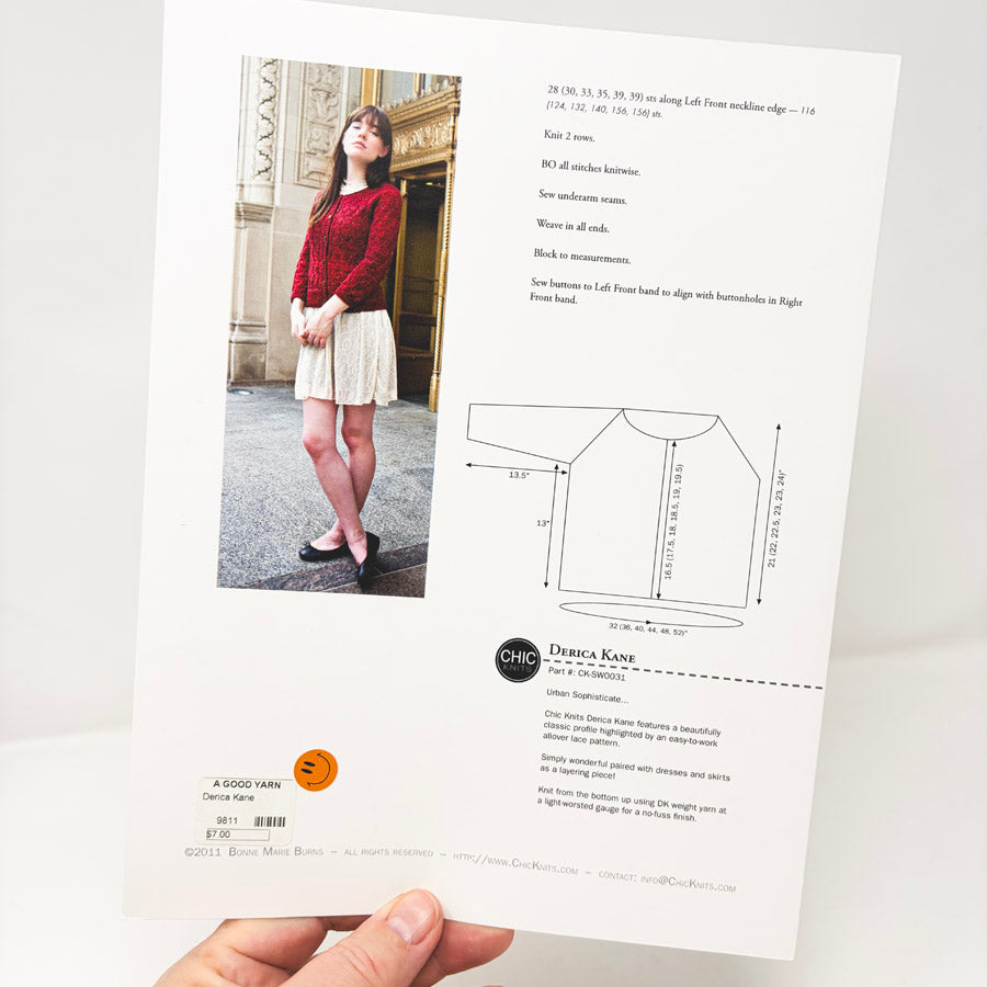 Derica Kane Sweater Knitting Pattern Leaflet