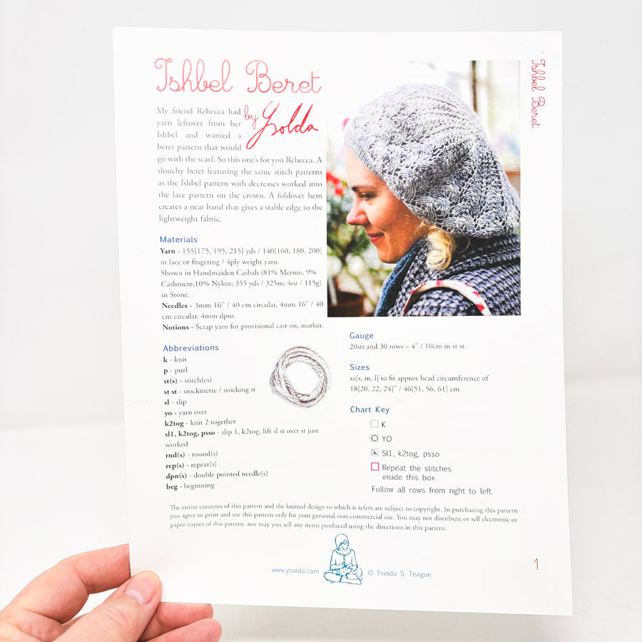 Ishbel Beret by Yolda Knitting Pattern Leaflet