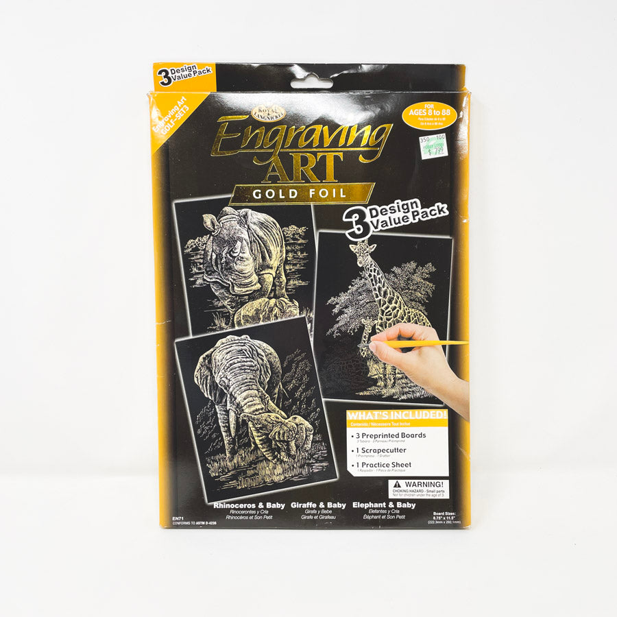Engraving Art Gold Foil Rhino Elephant Giraffe