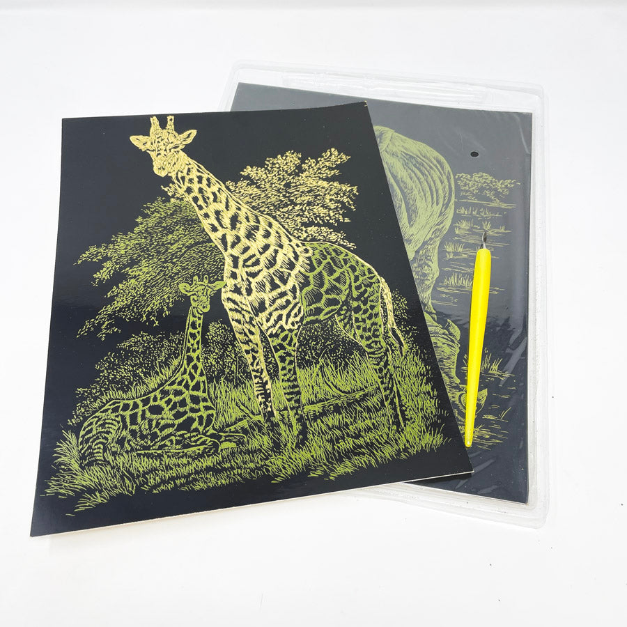 Engraving Art Gold Foil Rhino Elephant Giraffe