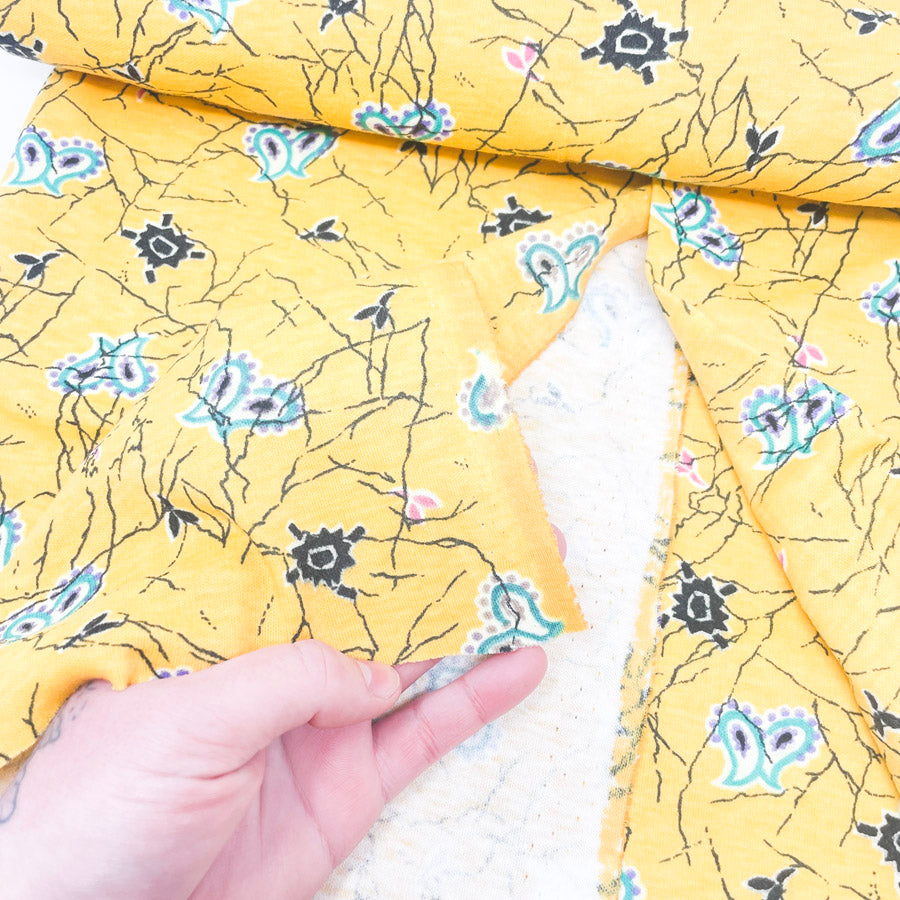 1.5 Yds x 44" Yellow Motif Jersey Knit Fabric
