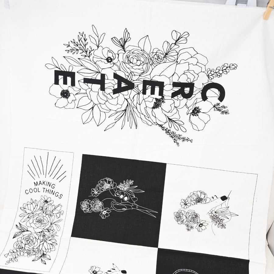 44" x 25" Create w/Black & White Flowers Fabric Panel for Moda