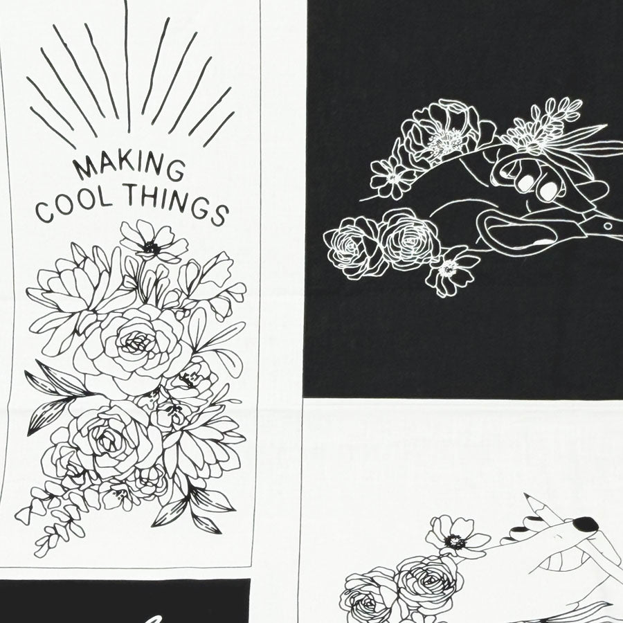 44" x 25" Create w/Black & White Flowers Fabric Panel for Moda