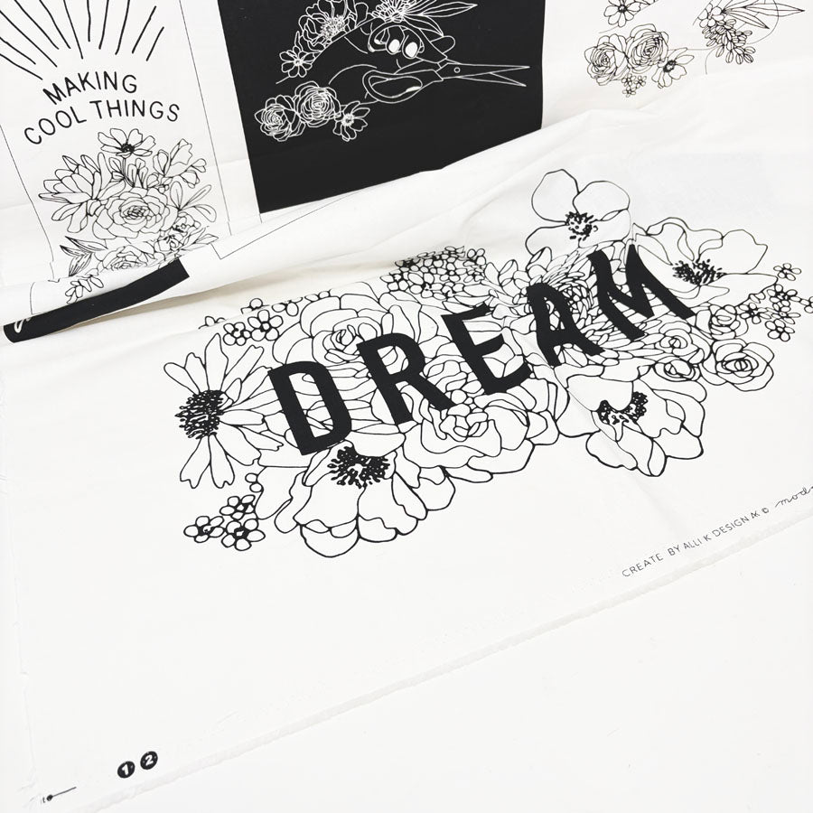 44" x 25" Create w/Black & White Flowers Fabric Panel for Moda