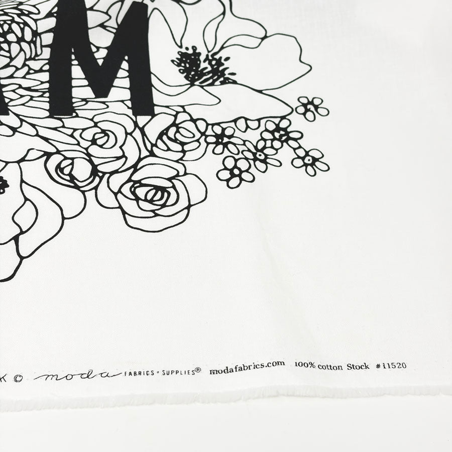 44" x 25" Create w/Black & White Flowers Fabric Panel for Moda