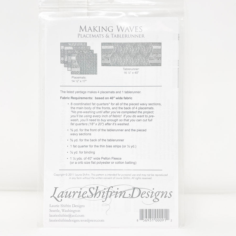 Making Waves Placemat and Tablerunner Sewing Pattern by Laurie Shifrin Designs