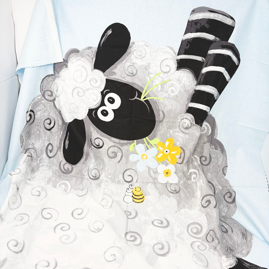 43" x 35" Lewe the Ewe - Sheep Blocks Light Blue Panel